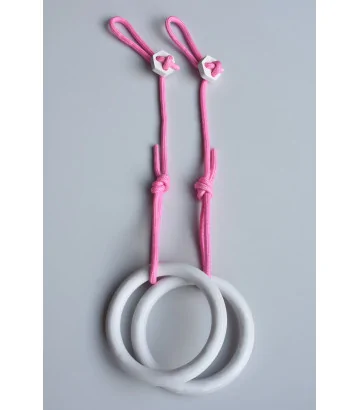 Anneaux de gymnastique FunActive blancs de NUKI avec corde rose