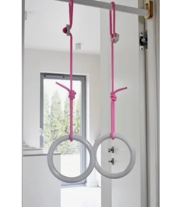 Anelli da ginnastica FunActive bianchi di NUKI con corda rosa