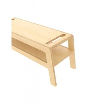 banco de madera natural FLEX Soft de NUKI con balda y espacio para una manta mullida