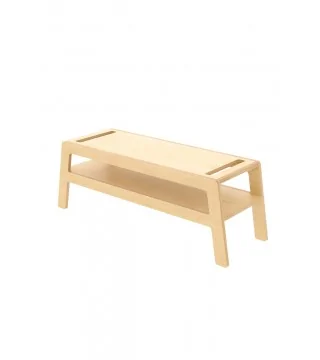 banco de madera natural FLEX Soft de NUKI con balda y espacio para una manta mullida