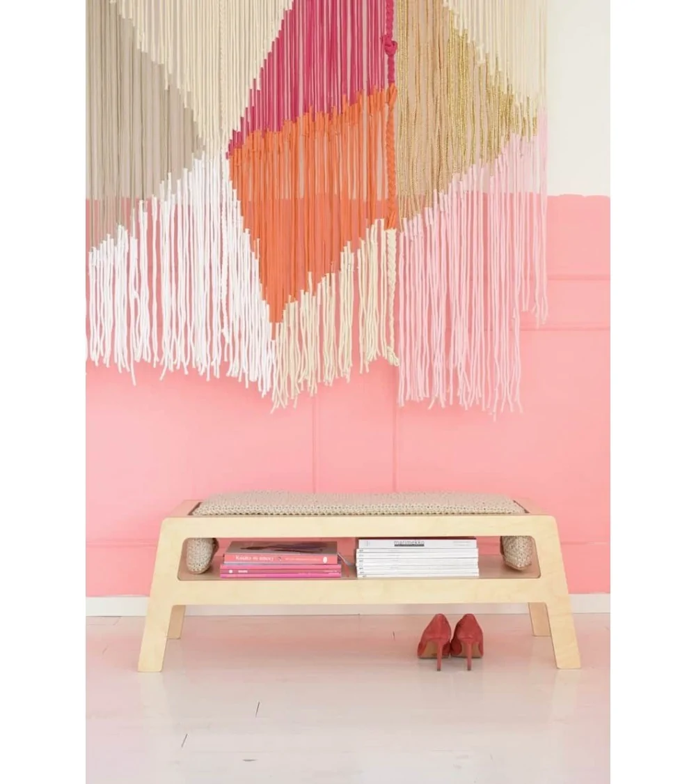 wooden bench FLEX Soft by NUKI with shelf and space for a soft blanket