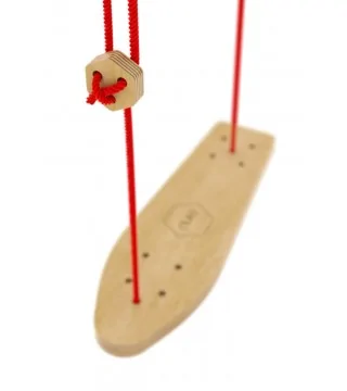 Kids swing Skateboard natural wood by Nuki with red rope