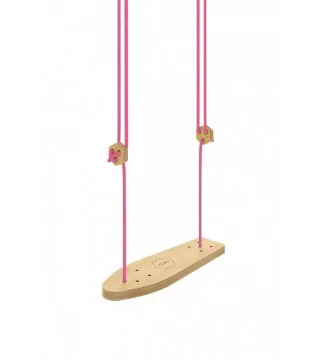 Kids swing Skateboard natural wood by Nuki with pink rope
