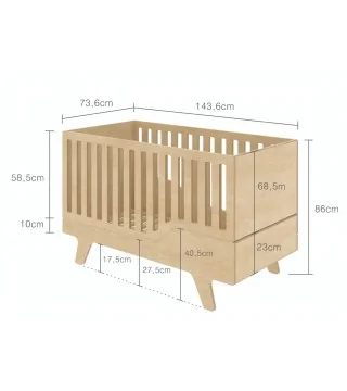 Cuna convertible DREAM 2in1 de NUKI de madera natural de abedul