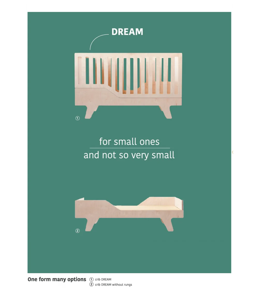 Konvertibel spjälsäng DREAM 2in1 från NUKI gjord av naturligt björkträ
